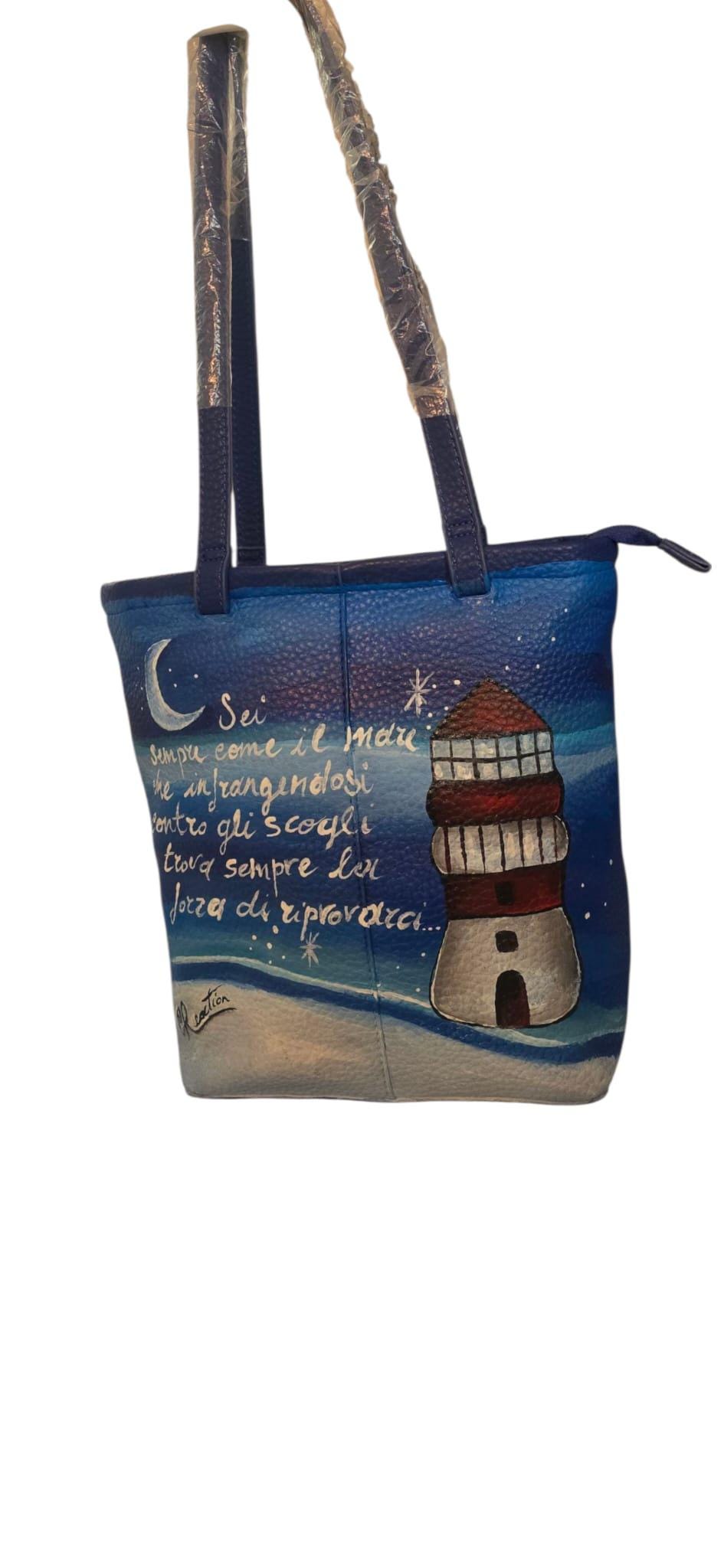 Borsa Faro Mare Dipinta a Mano Personalizzabile