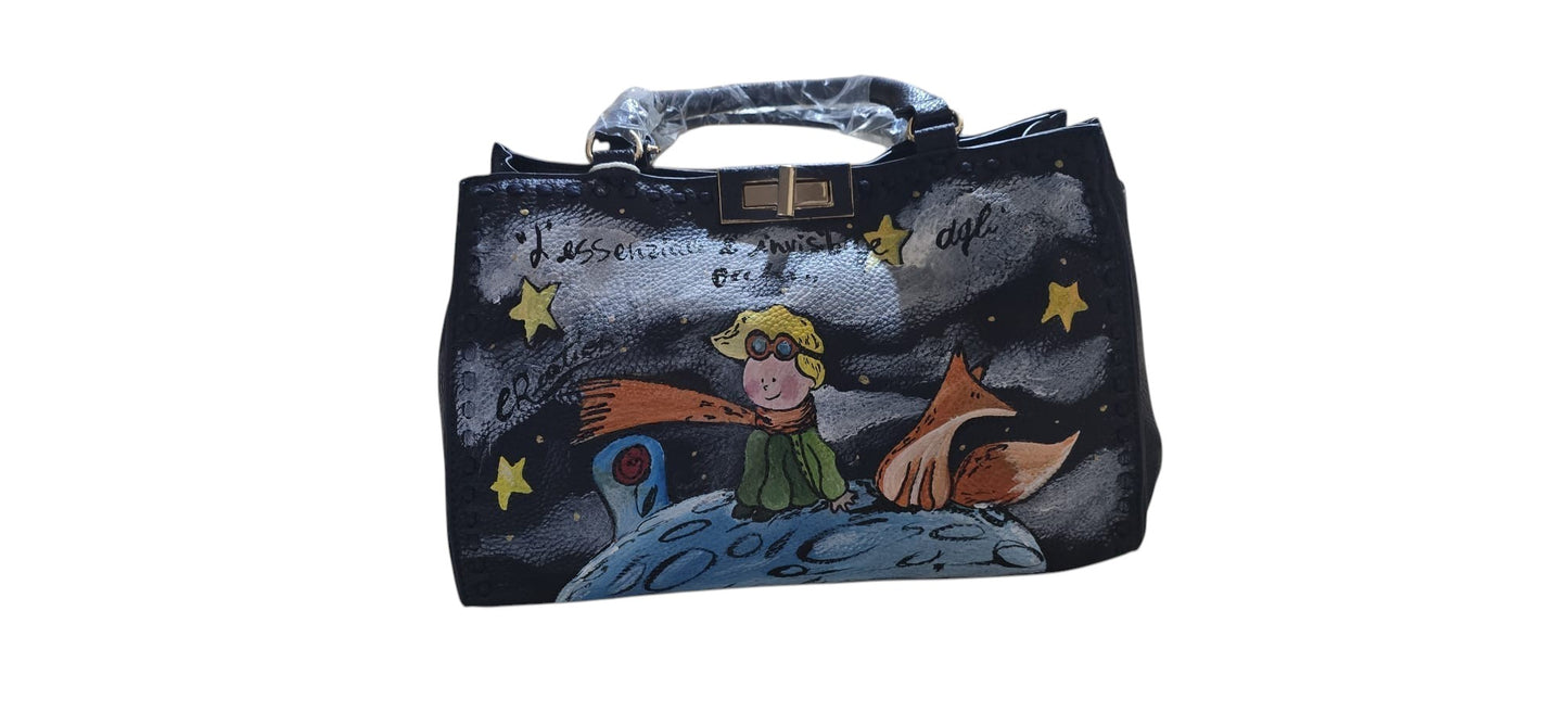 Borsa Il Piccolo Principe Dipinta a Mano – Borsa Personalizzata Ecopelle – Idea Regalo Letteratura – Handmade Tote Bag Le Petit Prince Art