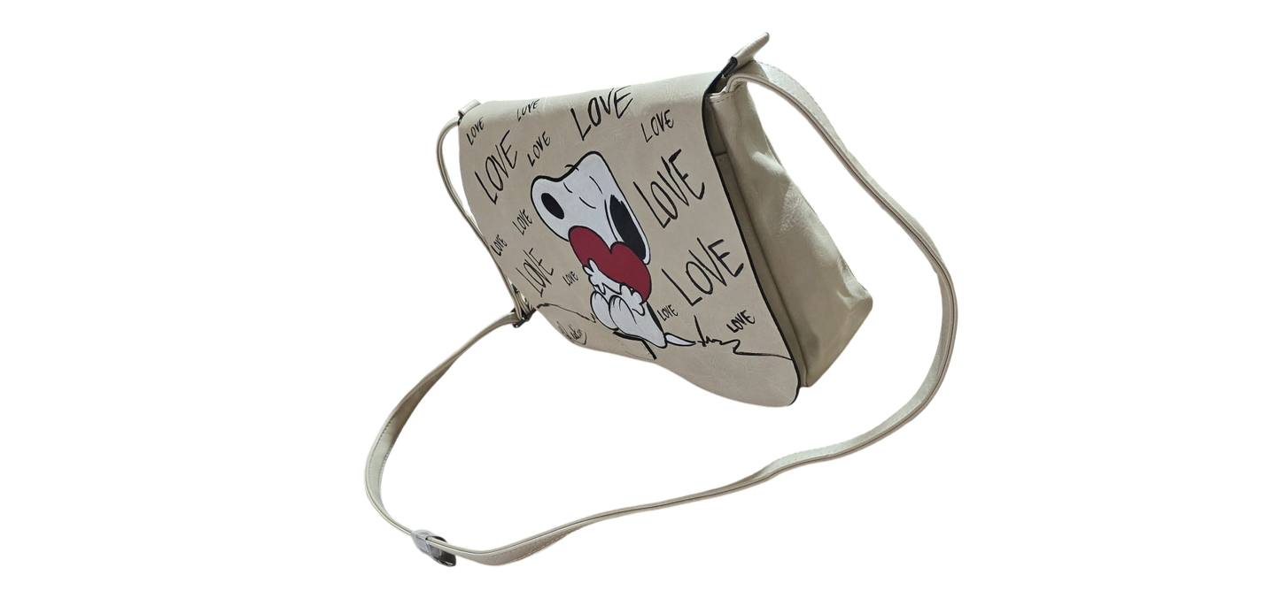 Borsa Snoopy Dipinta a Mano – Borsa in Ecopelle Personalizzata Peanuts – Tote Bag Artigianale Snoopy e Woodstock – Regalo Unico e Originale