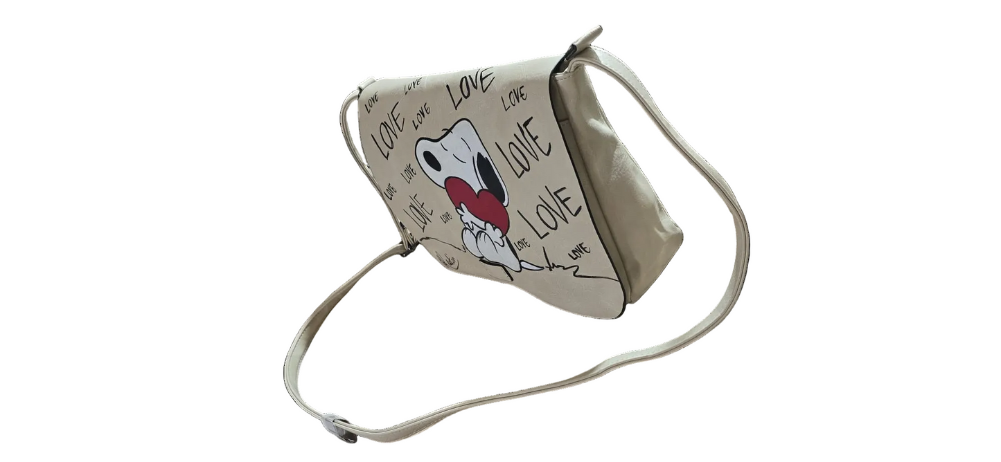 Borsa Snoopy Dipinta a Mano – Borsa in Ecopelle Personalizzata Peanuts – Tote Bag Artigianale Snoopy e Woodstock – Regalo Unico e Originale