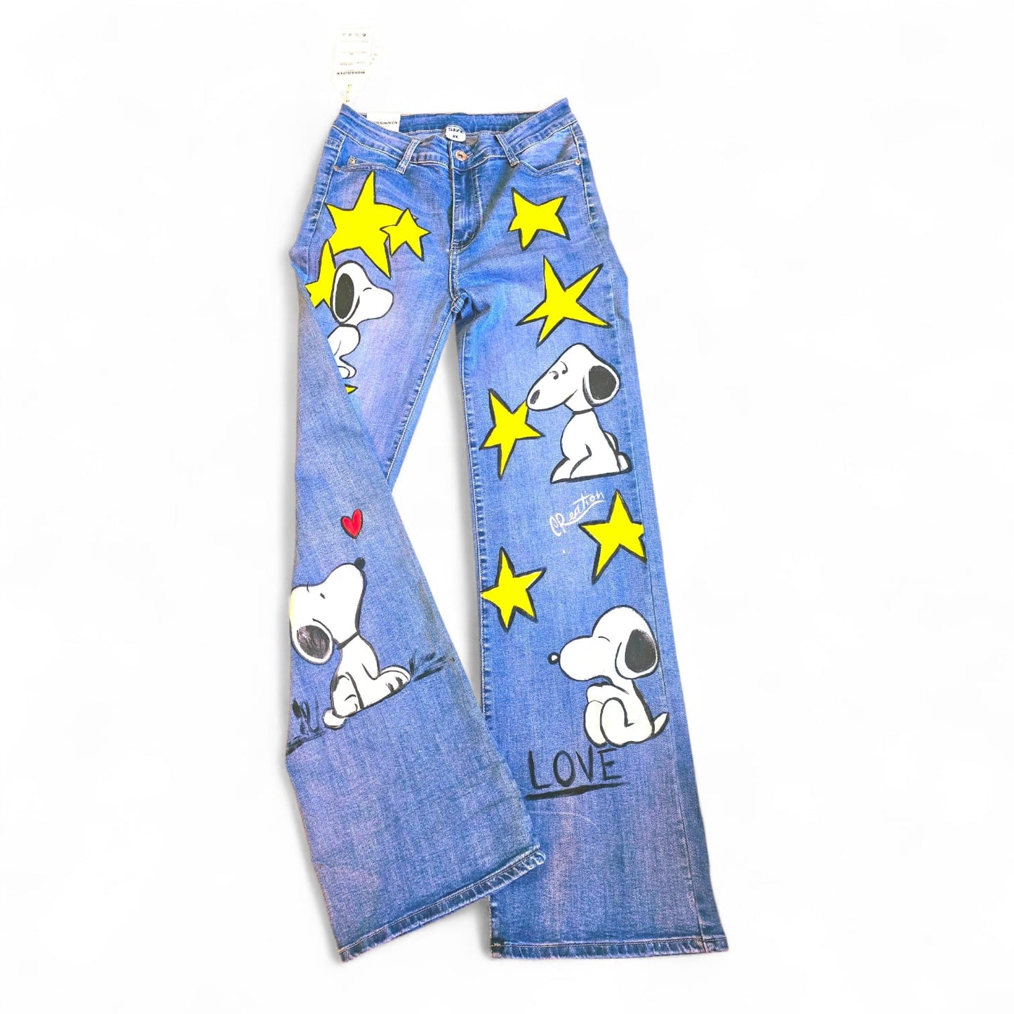 Pantaloni dipinti a mano Snoopy – Jeans personalizzati – Abbigliamento unico – Idea regalo – Personalizzabili
