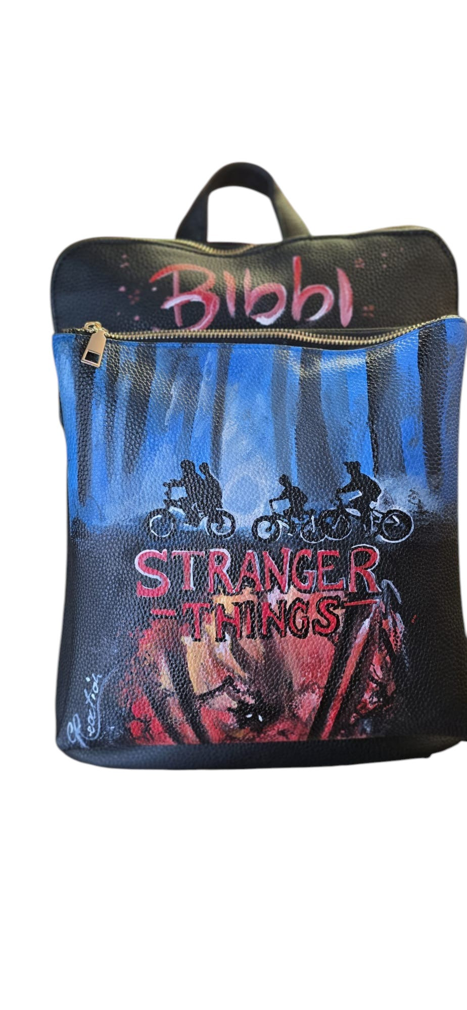Zaino dipinto a mano Stranger Things – Zaino personalizzato con nome – Accessorio unico – Idea regalo – Personalizzabile