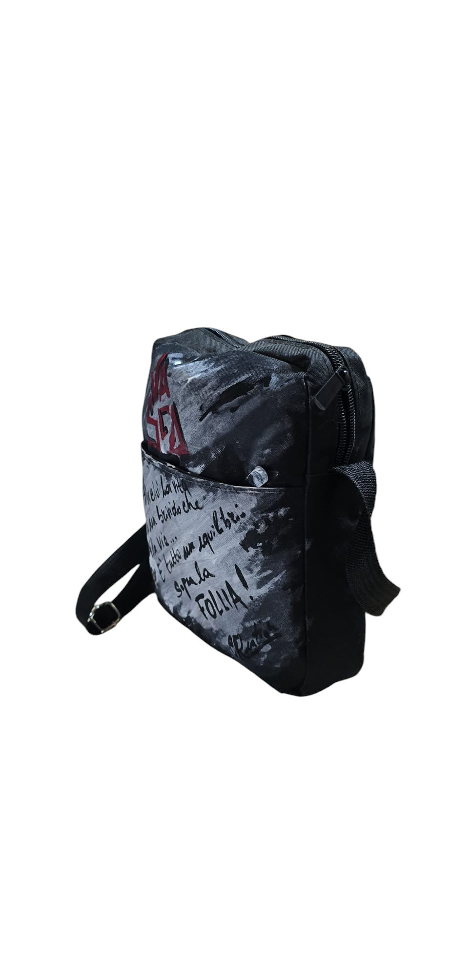 Tracolla Uomo Vasco Rossi Dipinta a Mano – Borsa Uomo Rock Personalizzata – Albachiara Sally Ogni Volta – Regalo Fan Vasco Artigianale