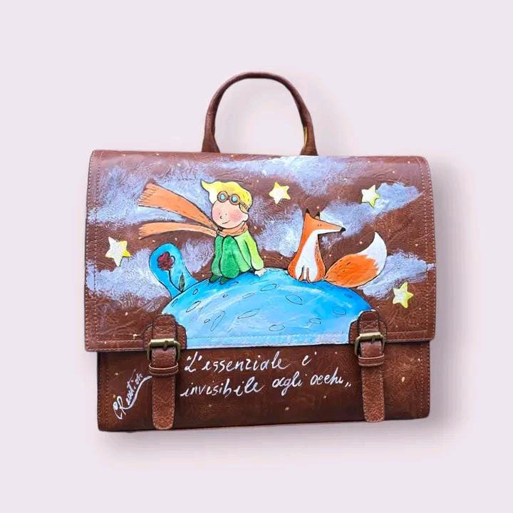 Zaino cartella dipinto a mano Il Piccolo Principe, artigianale personalizzabile handmade
