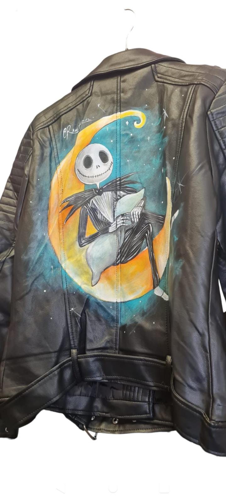 Jack Giacca in simil pelle dipinta a mano "Nightmare before christmas"