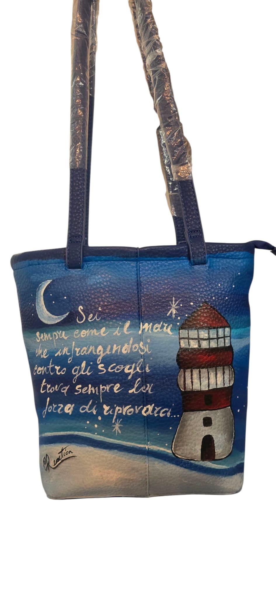 Borsa dipinta a mano faro mare paesaggio marino, personalizzabile artigianale handmade
