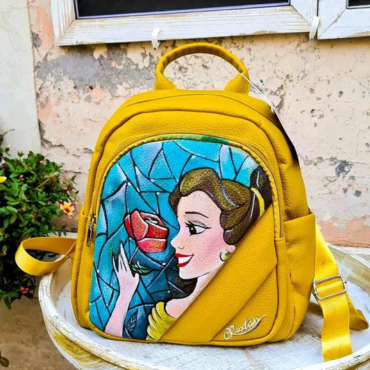 Zaino dipinto a mano Belle La Bella e la Bestia, artigianale personalizzabile handmade
