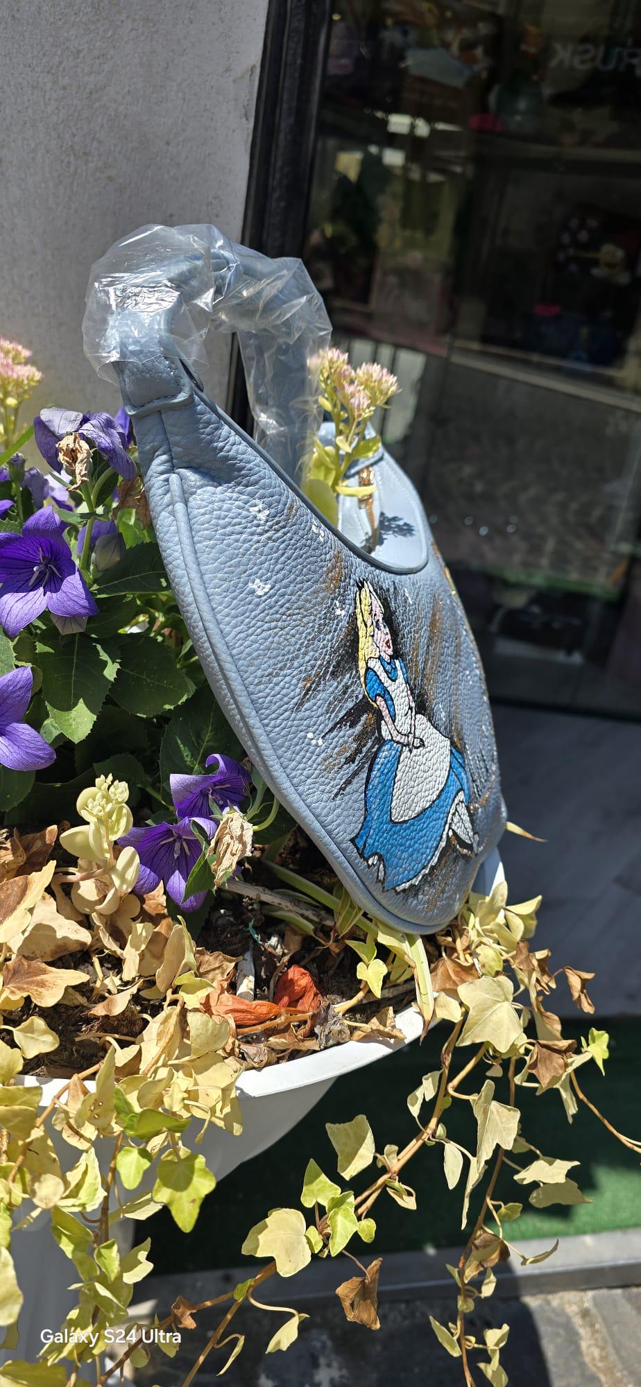 Borsa dipinta a mano Alice nel Paese delle Meraviglie con frase Nulla è impossibile, personalizzabile
