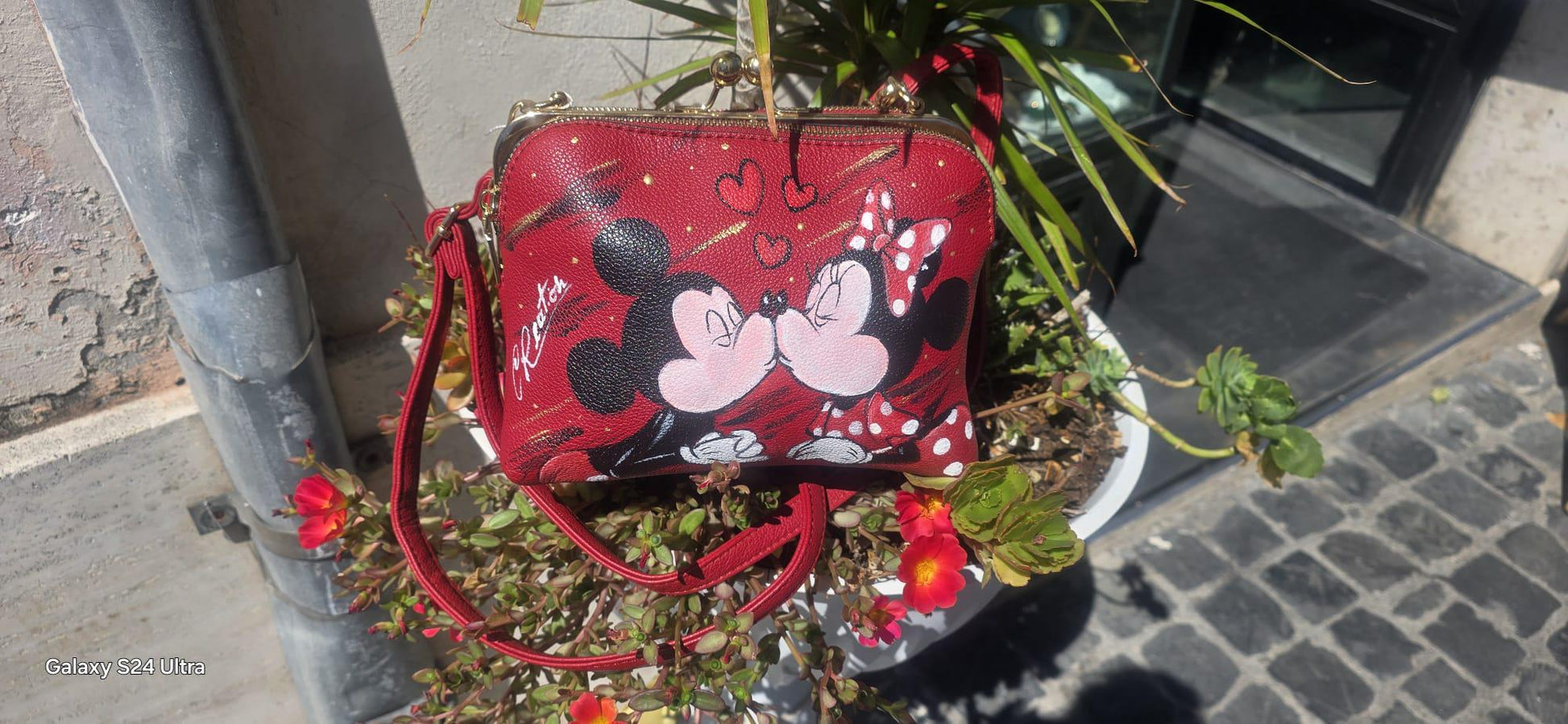 Borsa dipinta a mano Minnie e Topolino Disney, ecopelle artigianale romantica personalizzabile
