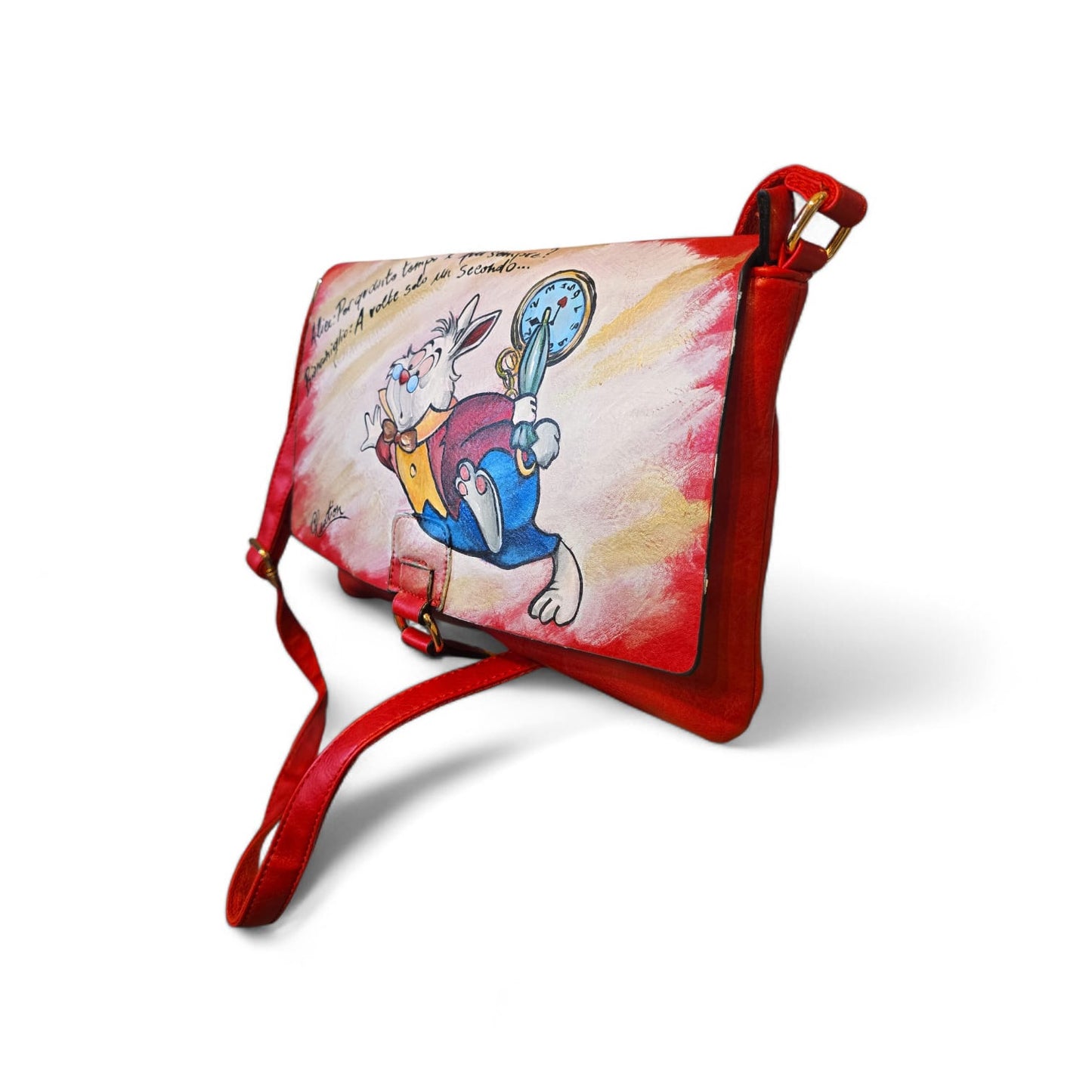 Borsa Dipinta a Mano – Bianconiglio (Alice nel Paese delle Meraviglie)