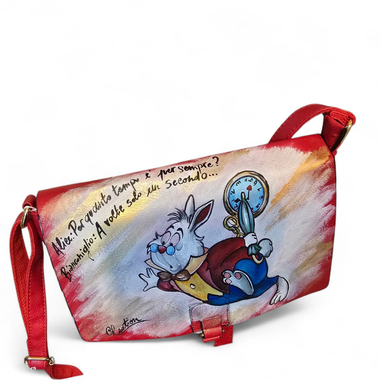 Borsa Dipinta a Mano – Bianconiglio (Alice nel Paese delle Meraviglie)
