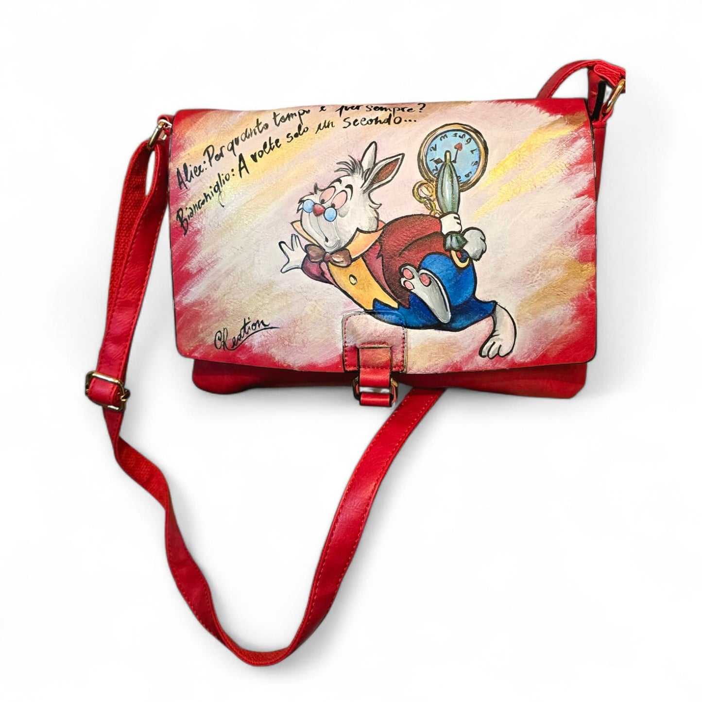 Borsa Dipinta a Mano – Bianconiglio (Alice nel Paese delle Meraviglie)