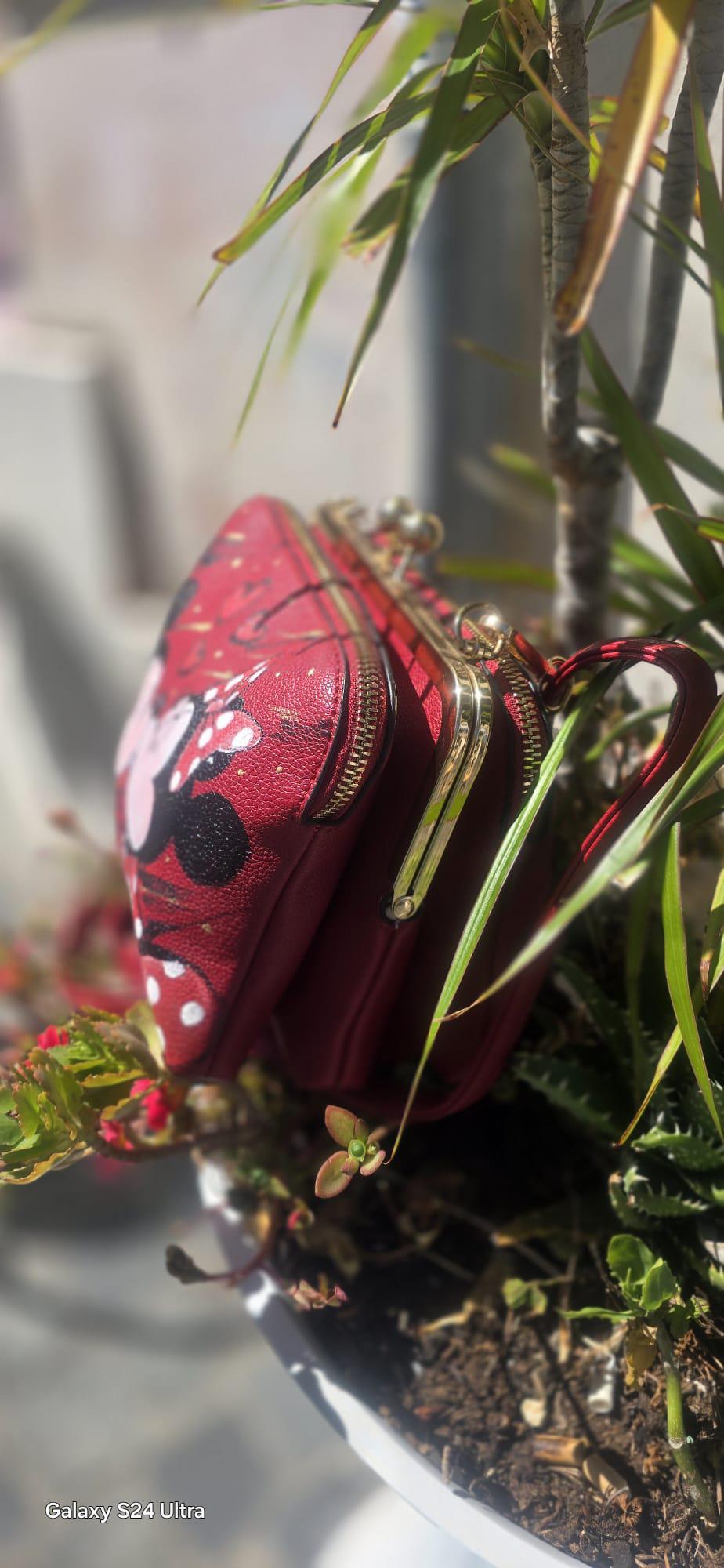 Borsa dipinta a mano Minnie e Topolino Disney, ecopelle artigianale romantica personalizzabile
