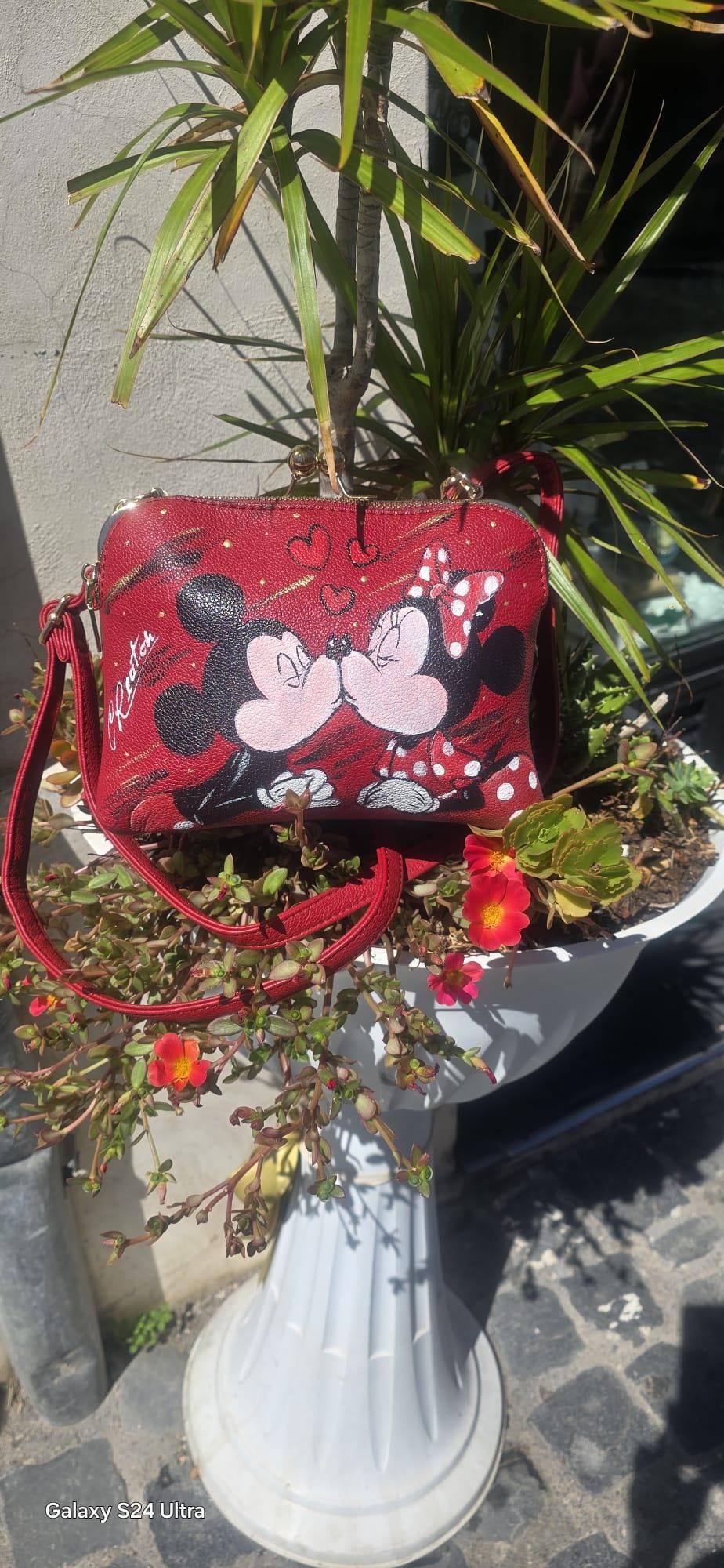 Borsa dipinta a mano Minnie e Topolino Disney, ecopelle artigianale romantica personalizzabile
