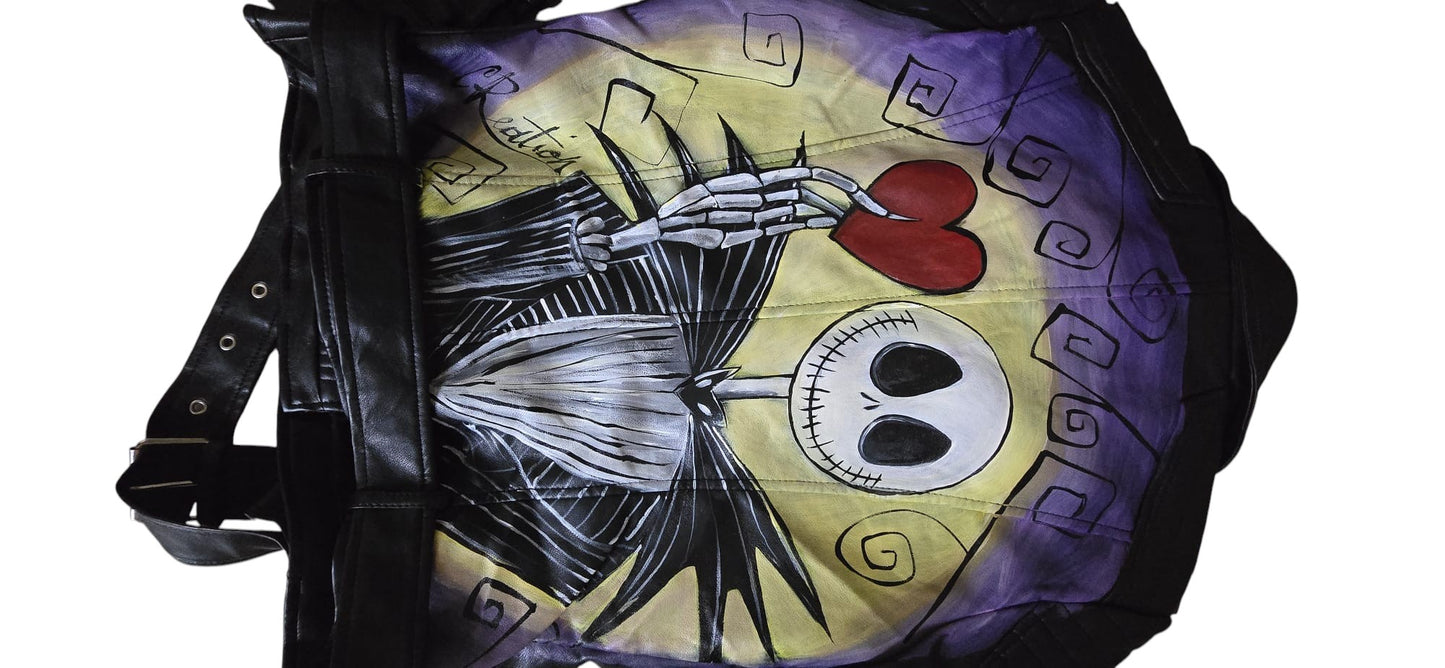 Giacca Jack Skeleton Dipinta a Mano – Giubbotto Personalizzato Nightmare Before Christmas – Idea Regalo Fan Tim Burton – Denim Jacket Custom Art