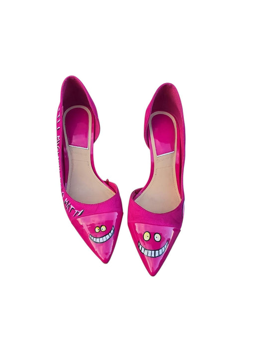 Scarpe con tacco dipinte a mano Stregatto Alice, calzature artigianali personalizzabili
