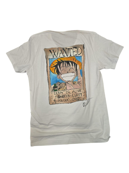 
Maglietta dipinta a mano Rubber Luffy One Piece anime, personalizzabile artigianale
