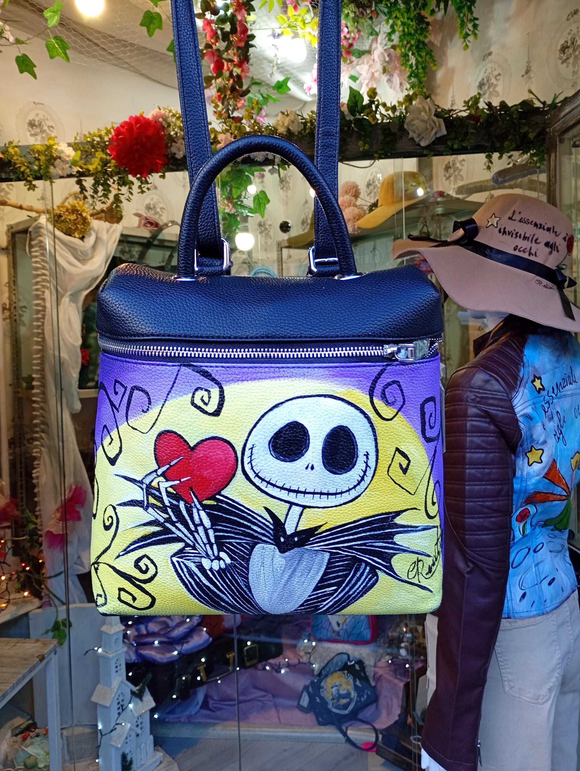Borsa zaino dipinta a mano Jack Nightmare Before Christmas, accessorio gotico personalizzabile

