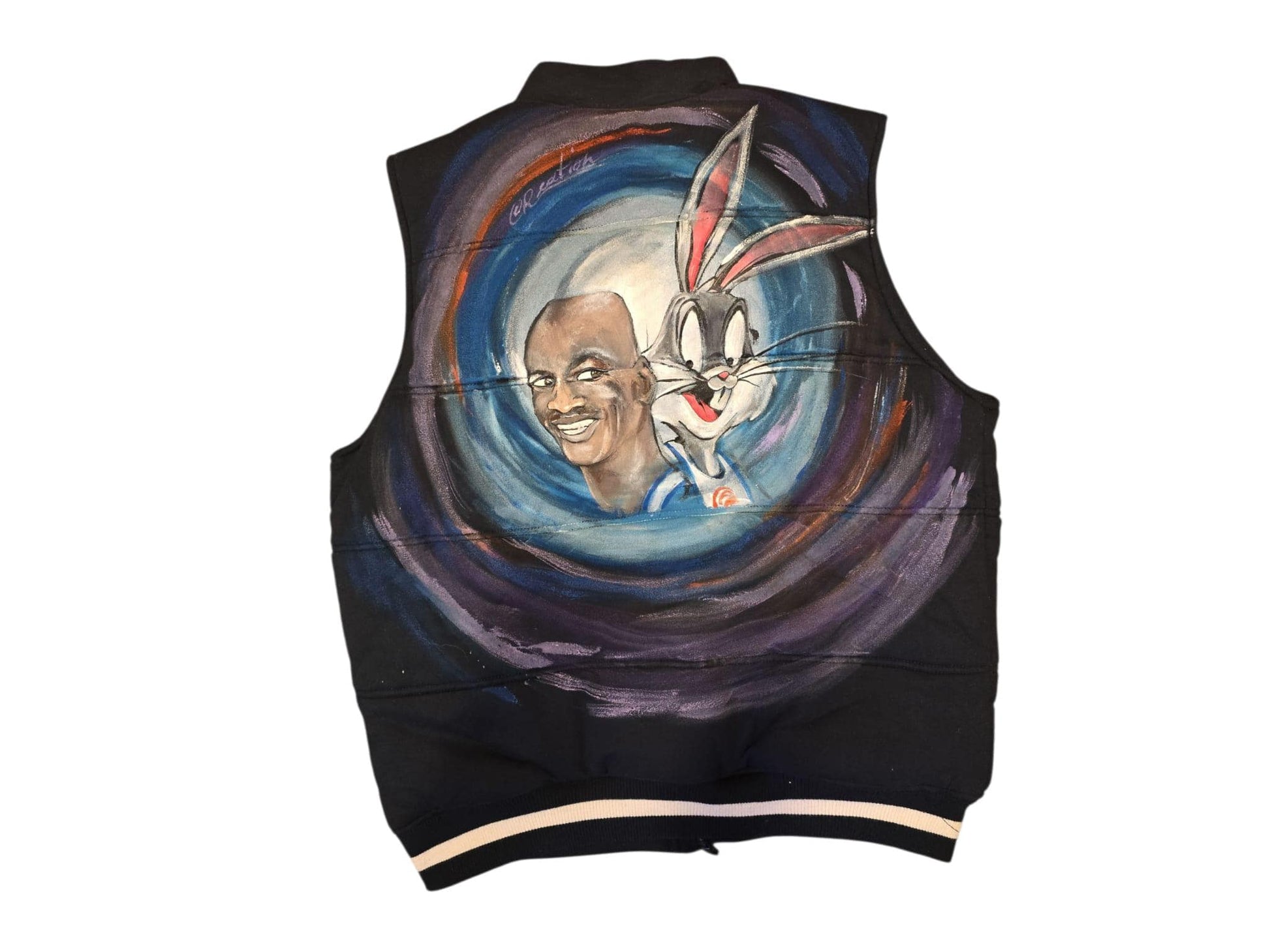 Giacchetto smanicato dipinto a mano Space Jam Bugs Bunny Jordan, abbigliamento artigianale
