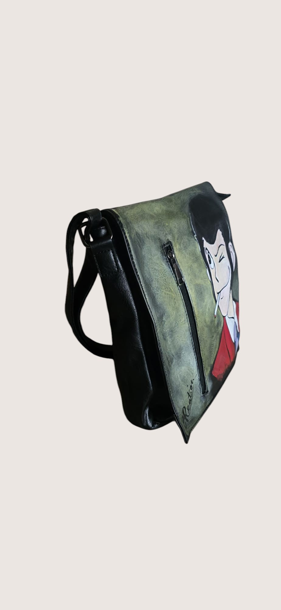 Tracolla Uomo Lupin III Dipinta a Mano – Borsa Uomo Personalizzata Lupin e Jigen – Idea Regalo Fan Anime Manga – Handmade Messenger Bag Custom Art