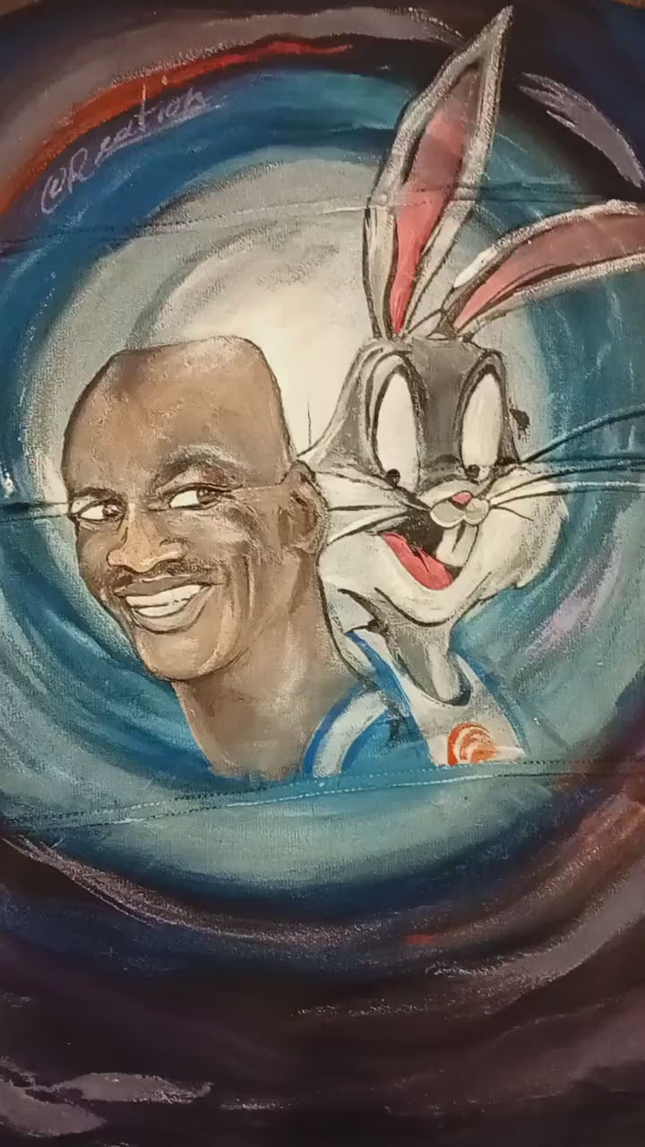 Giacchetto Smanicato Dipinto a Mano – Space Jam (Rabbit + Jordan) – Pezzo Unico – Handmade & Personalizzabile