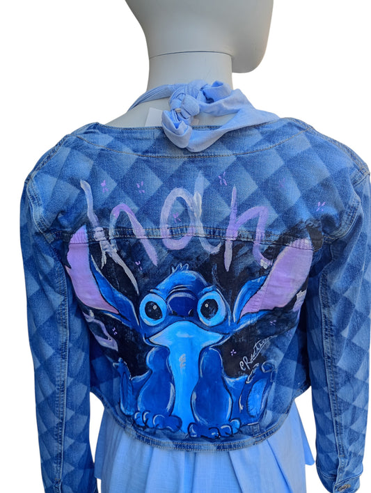 Giacchetto di jeans dipinto a mano stich ohana