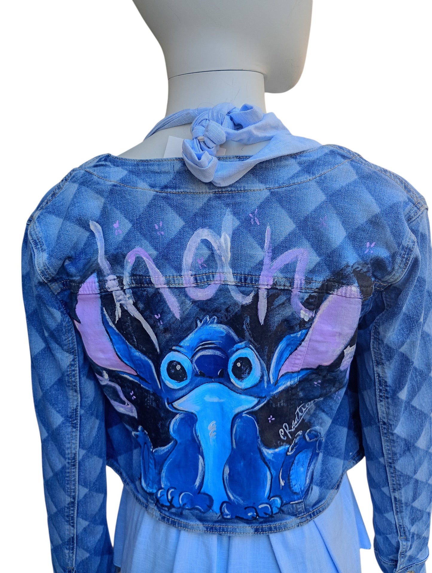Giacchetto di jeans dipinto a mano stich ohana