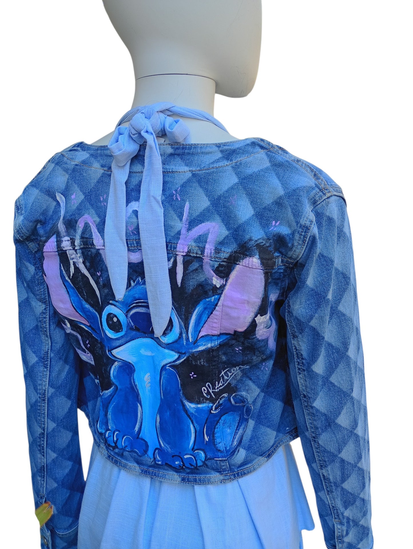 Giacchetto di jeans dipinto a mano stich ohana